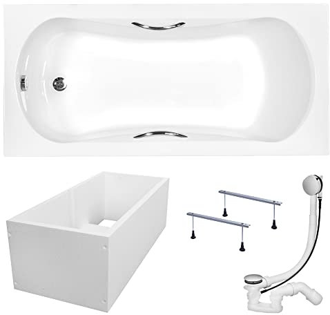 KOLMAN Badewanne ARIA PLUS Rechteck 160x70 mit Wannenträger, Ablaufgarnitur und Füßen Komplettset 4in1 Premium Original Acryl Wanne Siphon