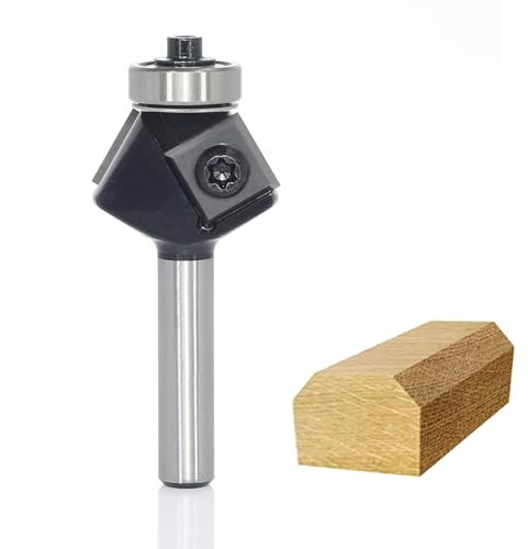 Sinoprotools Fresa a smusso, fresa superiore con 4 lati in metallo duro intercambiabile (HW), codolo 8 mm, diametro 27 mm, lunghezza utile 12 mm, angolo 30°, con cuscinetto a sfera.