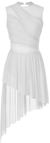 ranrann Asymmetrisk klassisk dansklänning för dam, för latinsk dans, samtida dans, gymnastiktrikå, danskläder, storlek S–XXL, A White, XXL