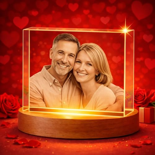 3D Crystal Photo, Personalized Gifts for Women, Wife, Her, Him, Men, Husband, Grandma, Great Customized Gift with Your Own Photo, Custom Glass 3D Laser Etched Picture Wedding (Small)
