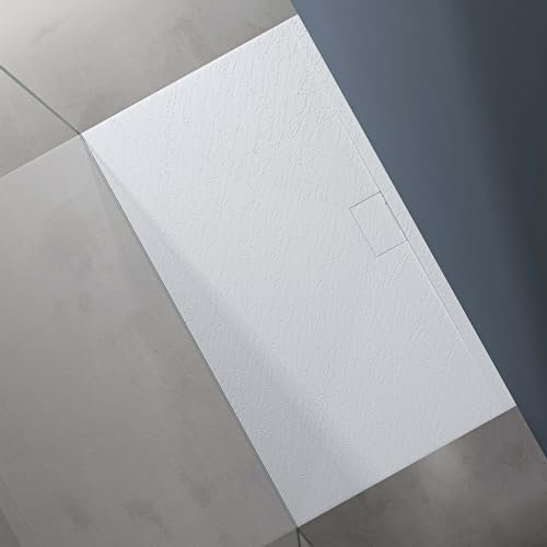 doporro Receveur de Douche Bac à Douche Ultra Plat en Solid Surface Blanc Mat Geoma07 90x160x3 cm