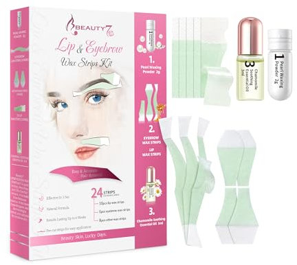 Beauty7 Set di strisce di cera per sopracciglia, strisce di cera per il viso, senza dolore, per sopracciglia, cera fredda, per tutti i tipi di pelle