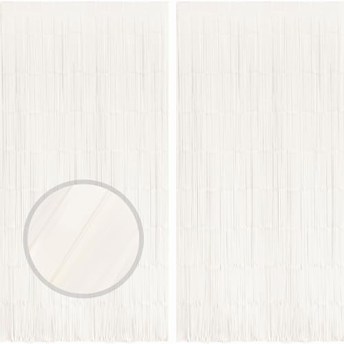 MALANKU 2PCS White Streamers Party Decorations - 3.3ft x 8.2ft White Fringe Backdrop for Birthdays Easter Frozen Winter Party Supplies
