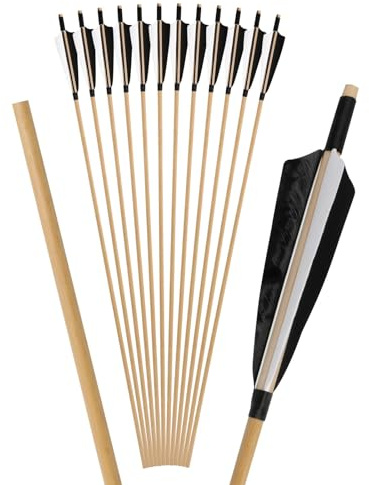 6/12Pcs 5 Zoll Schilde Türkei Feder Holzpfeil Durchmesser 8mm Holz Jagd Ziel Praxis Pfeil (12, schwarz)
