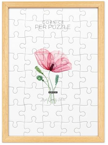 Lupia - Cornice per Puzzle Optical Naturale da parete in Legno, protezione frontale in Acrilico Trasparente, Adatta e Compatibile con Formati Vari di dimensioni, pezzi e tessere 49x36 cm