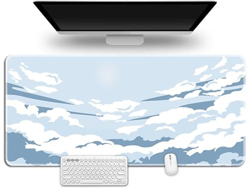 Hixingo Cartoon Clouds Mouse Mat, Gaming Mouse Pad, Large Mouse Mat, Mousepad with Stitched Edges, Non-Slip Rubber Base Mouse Pads for Office & Home (900x400x3mm,light blue)