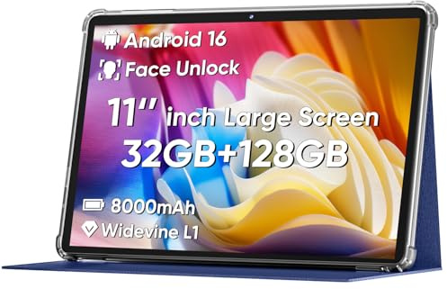 Tablet Android 14 aggiornato 2025, tablet PC da 11 pollici, supporto Face Unlock, CPU Octa-core, espansione 12 GB+128 GB+1 TB, batteria grande da 8000 mAh, ricarica rapida da 18 W, WiFi6, BT5.0