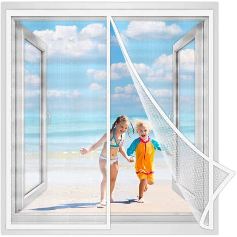 Magnet Fliegengitter Fenster 75x115 cm, Vorhang für Holz, Eisen, Aluminium Fenster und Balkon Einfache Installation Weiß Verstärkte