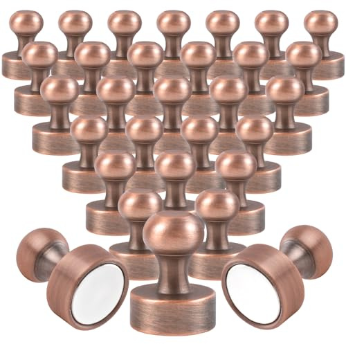 MIN CI 30 Stück Neodym Magnete, Starke Kühlschrankmagnete 12 x 16mm, Haken Kleine Magnete für Magnettafel, Braun Mini Rund Whiteboard Magnet Stark, Kegelmagnete Pinnwand für Haus Büro