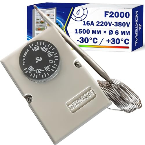 Termostato Universal F2000 Tamaño Capilar 1500 mm x Ø 6 mm Temperatura Operativa -30°C / +30°C 16A 220V-380V para su Uso como Termostato Frigorifico Aire Acondicionado - MONTERAL