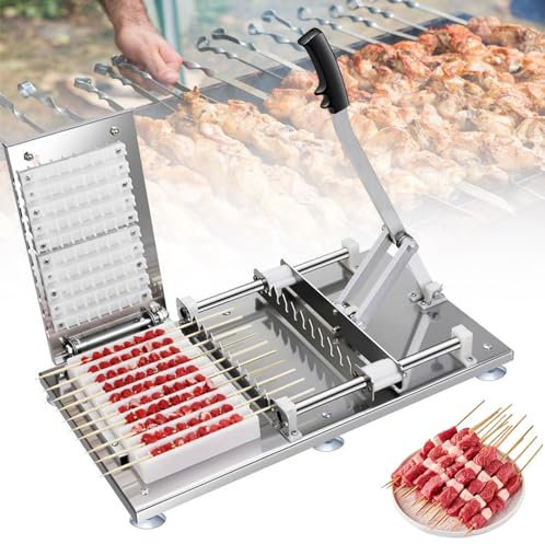 KJHYYPP Machine Manuelle à brochettes d'agneau, Machine à brochettes de Barbecue à 10 Trous, Machine à brochettes de Viande Commerciale, Outils de Barbecue