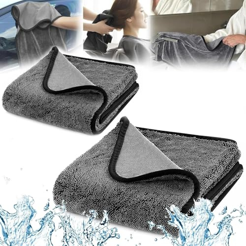 CKCSHI 2Pack Bathroom Drying Cloth, Drying Towel Car Detailing, Thickened Super Absorbent, Quick Dry Microfibre Cleaning Cloth Drying Towel for Hair, Window, Gym, Travel, Bathroom (40x60cm)