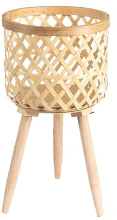 LKYLGYU Eck-Pflanzenhalter, geflochtener Pflanzenständer aus Bambus für den Innenbereich, gewebte Dekoration, Blumenregal (Farbe: Natur, Größe: 24,5 x 43,5 cm)