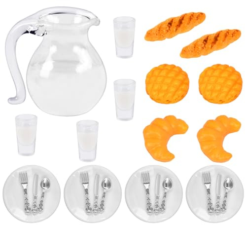 Jouets de Miniatures Alimentaires Boissons, Mini Nourriture Jouet, Nourriture Miniature 1/12 Accessoires de Cuisine Miniatures pour Maison de Poupée avec Pain Vaisselle Miniature Petit Déjeuner