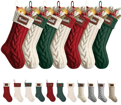 MJARTORIA Nikolausstrumpf Weihnachtsstrumpf Personalisiert mit Name Lederetikett, 18inch Große Nikolausstiefel zum Befüllen, Weihnachtssocken zum Aufhängen Kamin Weihnachtsbaum Deko