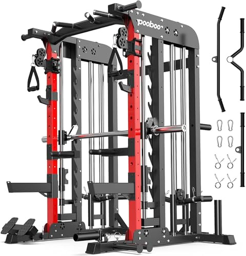 pooboo Multi-Functional Machine Power Cage, 2000LB Squat Rack, LAT-Pull Down System, Dual Pulley Cable Crossover System, Home Gym Workout Machine with Strength Training Attachments (P43 01)