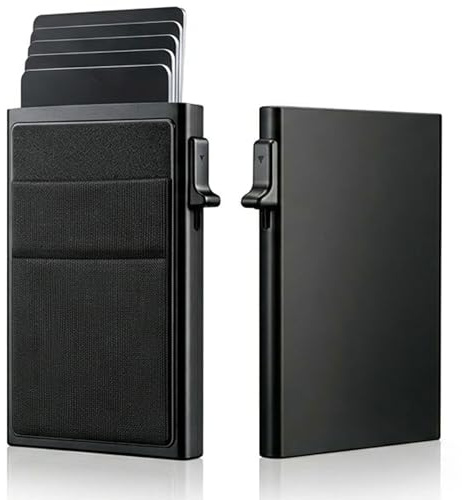 DÍGONO Tarjetero Hombre Bloqueo RFID, Porta Tarjetas Crédito, Carteras para Hombre y Mujer, Tarjetero Metálico Automático Hombre Mujer, Cartera Tarjetero Hombre, Card Holder, Portatarjetas (Negro)