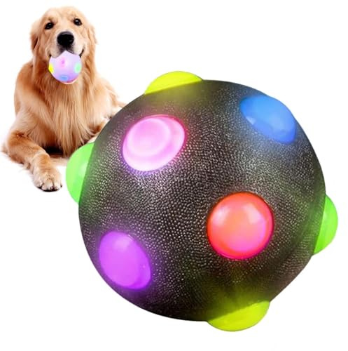 Leuchtender Hundeball – elastischer Hundeball, Hundespielzeug aus Silikon, kleine federnde Apportierbälle mit Wölbung, federndes Hundespielzeug zum Fangen und Spielen, leuchtende elastische Bälle (S/M
