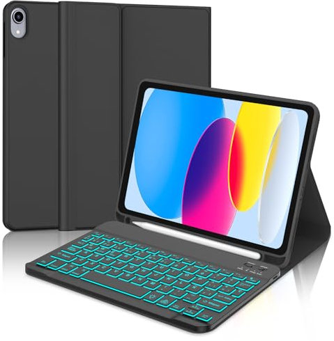 FOGARI Teclado para iPad A16 11.ª Generacion 2025/10.ª Generacion 2022, Funda con Español Ñ Teclado Retroiluminado Bluetooth para iPad A16 11 Generacion/10 Generacion, Negro
