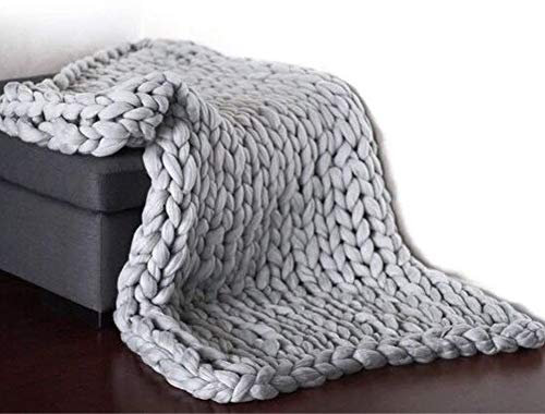 Grobstrick-Überwurfdecke, 100 x 150 cm, grau, gemütlich, gestrickt, Überwurf für Betten, dicke und weiche Strickdecke, grob gestrickte Überwurfdecke