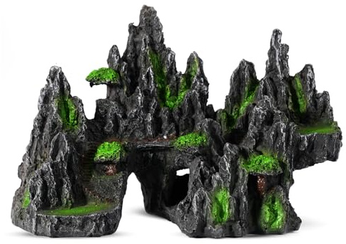 Große Aquariendekoration mit Baumhaus, Höhle, Brücke & künstlichen Pflanzen | Detailreiches Aquarium‑Ornament ideal für Fisch‑Versteck‑ und Spielmöglichkeiten