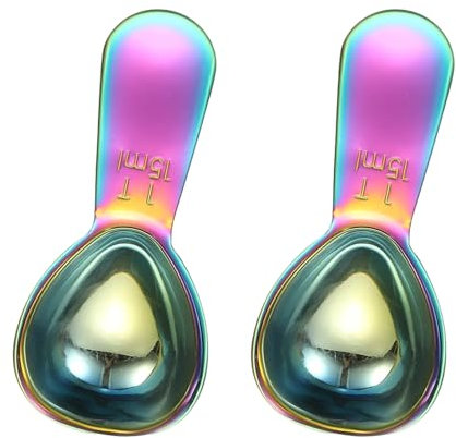sourcing map 2Pcs Stainless Steel Coffee Scoop, 15ml Short Handle Measuring Spoon for Ground Coffee Tea Sugar Kitchen Gifts, Illusion