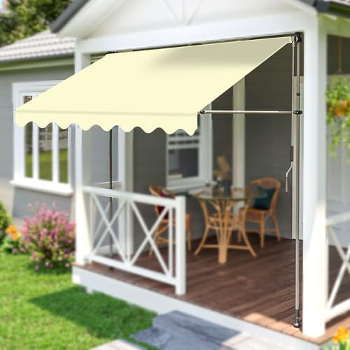 MBBTAG Markise Balkon Ohne Bohren Klemmmarkise Aufrollbar HöHenverstellbereich 215-310cm Klemmmarkise mit Handkurbel Balkon Klemmmarkise Balkonmarkise Einfache Installation Stem Markise(Beige,4m)