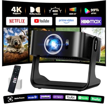 [Compatible Netflix & 2026 Upgraded] Proyector Portatil con 5G WiFi 6 y BT 5.4 Capaz de Enfocar y Corrección Trapezoidal Automática Adecuado el Mini Proyector para Movil/Exterior/Cine en Casa,Negro
