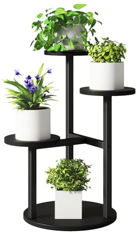 IBUYKE 4 Livelli Porta Piante da Interno, Scaffale per Piante da Fiore Alto 52.5cm per Piante Multiple, Piccolo Portavasi da Interno Moderno per Giardino Terrazza Balcone, Nero TMJ073B