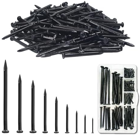 110 stycken spikar, stålspikar för bilder, takpappspikar, nagelset långa och korta stålspikar från 20 mm till 100 mm, spik för användning på betong, tegel, gips och trä (svart)