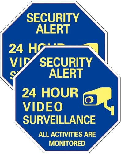 XWHLXY 24hr CCTV Warning Signs 2-Pack | 20x20cm UV-Resistant Security Stickers, Reflective Night-Glow Burglar Deterrent Decals for Home/Business