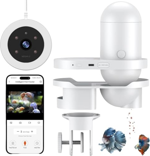 Smart Fish Feeder with 2K HD Camera, Auto Aquarium Feeder, Fish Food Dispenser Infrared Night Vision, 170° Wide Angl, APP Control -for Aquarium