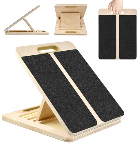 Focenat Planche d'équilibre portable en bois pour étirement des mollets et physiothérapie, planche inclinée réglable, antidérapante, étirement des mollets, pour l'entraînement à la maison et les