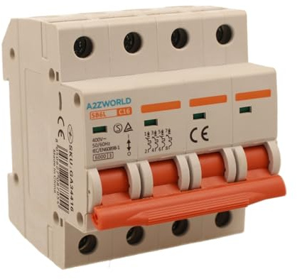 Leitungsschutzschalter, dreiphasig, 4P 16A C16, Kurve C 6kA, 4 Module DIN 380V AC, zertifiziert IEC60898-1, Serie SB6L