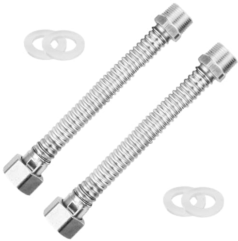2-Pcs 3/4 Zoll Edelstahl Wellrohr 40cm, 304 Panzerschlauch Ausziehbar Flexschlauch Universelles Anschlussrohr G3/4 DN20 Verbindungsrohr für Wasseranschluss, Heizung, Enthärtungsanlage Wasserhähne