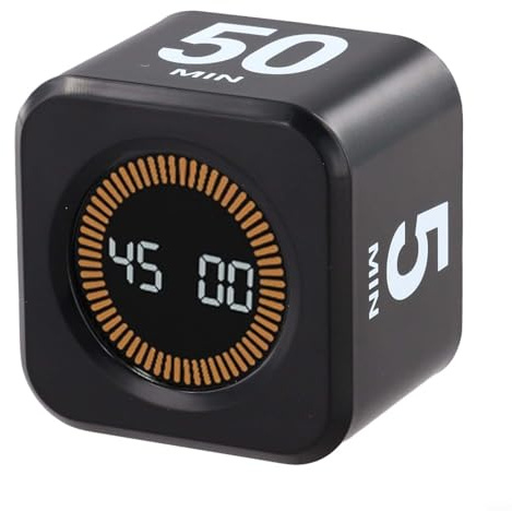 EffiFish Temporizador hexagonal visual Pomodoro Cube Timer Flip Timer con sensor de gravedad y pantalla dual para niños estudiar, cocinar, entrenar, funcionamiento silencioso (negro)