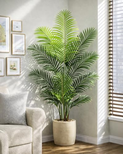5FT Artificial Palm Tree Indoor Outdoor Plant, 160cm Tall Fake Tropical Palm Tree in Pot, Faux Areca Palm Floor Plant with Adjustable Branches, Maintenance-Free for Living Room, Home Office Decor