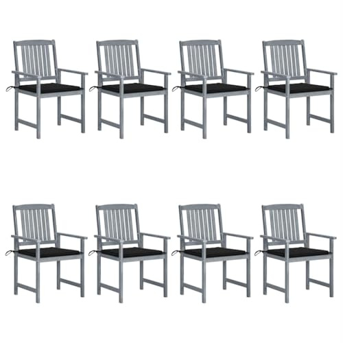 KTHLBRH Set mit 2 Regiestuhlen für den Garten aus massivem Akazienholz mit Kissen, graues Finish, witterungsbeständig und leicht zu reinigen