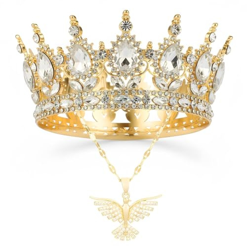 2-Teiliges Diadem Und Krone Für Damen, Prinzessin Krone Set Mit Goldener tiara Und Phoenix Halskette,krone damen für Hochzeit Prom Geburtstag Party