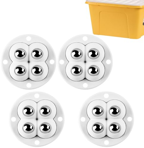4 Pièces Roulettes pour Meubles , Mini Roulettes Auto-Adhésives à Billes 200 kg Capacité de Charge, Rotation 360° pour Boîte de Rangement, Meubles, Poubelle et Appareils Électriques (Blanc)