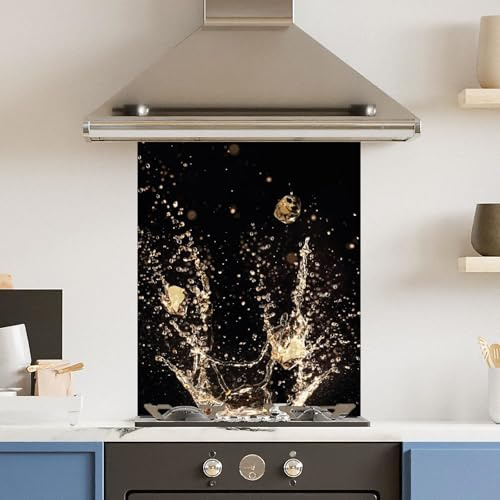 Premium 60 x 75cm Champagne Splash 6mm Glass Toughtened Kitchen Splashback
