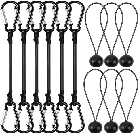 12Pcs Bungee Cords with Hooks | 6Pcs 30cm Elastic Tie Down Straps with Carabiner, 6Pcs Bungee Cord Balls 20cm