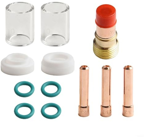 12-teiliges Tig-Taschenlampen-Zubehör-Set mit temperaturbeständigen O-Ringen, Glasbecher, Spannzangenkörper und mehreren Spannzangen für Wp-17, für Wp-18, für Wp-26-Modelle