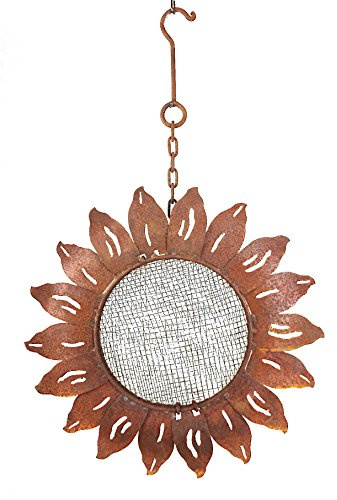 Vogelstation Sonnenblume Edelrost Vogelfutterstation Vogelhaus aus Metall, naturbelassen - Durchmesser 32 cm Höhe mit Kette 50 cm
