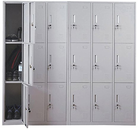 Mendler Schließfach Boston T829 Metall 18 Fächer - grau | Schließfachschrank, Wertfachschrank, Spind