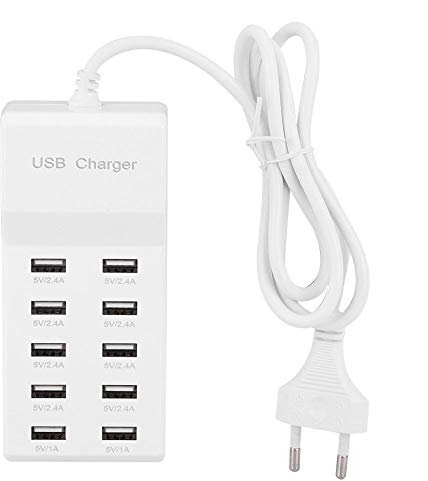 Caricatore USB Multiplo, 10 Porte Presa USB Ciabatta de Parete Multipresa da 40w, Stazione di Ricarica Rapida per più Dispositivi Compatibile con iPhone 12/13/14/Xs/X/iPad/iPod/LG Laptop/Smartphone