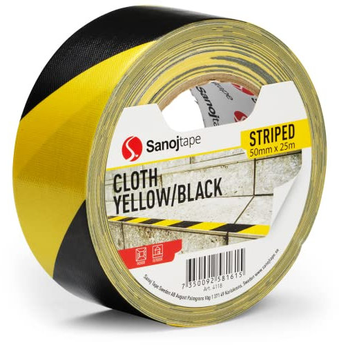 Sanojtape Hochleistungs-Gaffer-Tape 50mm x 25m Schwarz-Gelb Gestreift für Warnmakierungen und Bodenkennzeichnungen