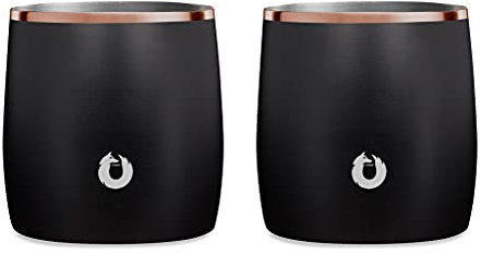 SNOWFOX Insulated Whiskey Glasses, Premium Vacuum Insulated Stainless for Cold Drinks, Steel Rocks Glasses, Set of 2, Old Fashioned Glass, Gift for Men, Home Bar Accessories, 11oz, Black/Gold