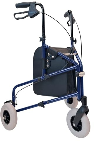 Tuffcare Freedom Lightweight Retractable 3 Wheel Walker with Balloon Tires, Rollator Walker for Seniors with Height Adjustable Handles with Loop Locking Brakes (Midnight Blue)