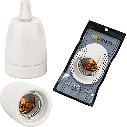 ISOLATECH 1x E27 Keramik Lampenfassung mit Zugentlastung (max.250V/4A) | Für LED- und Energiesparlampen, Einfache Installation, Hitzebeständig, Für Küche, Bad und Deckenmontage